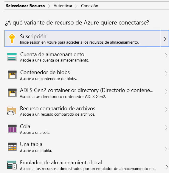 Captura de pantalla de la página Administrar cuentas de Azure Explorer.
