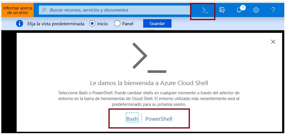 Screenshot of the Azure portal showing the cloud shell icon.
