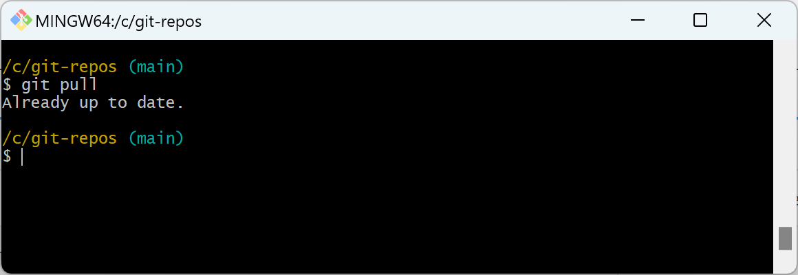 Captura de pantalla del comando git pull intermedio.