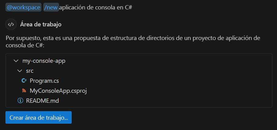 Captura de pantalla que muestra el chat usado para configurar una aplicación de consola.