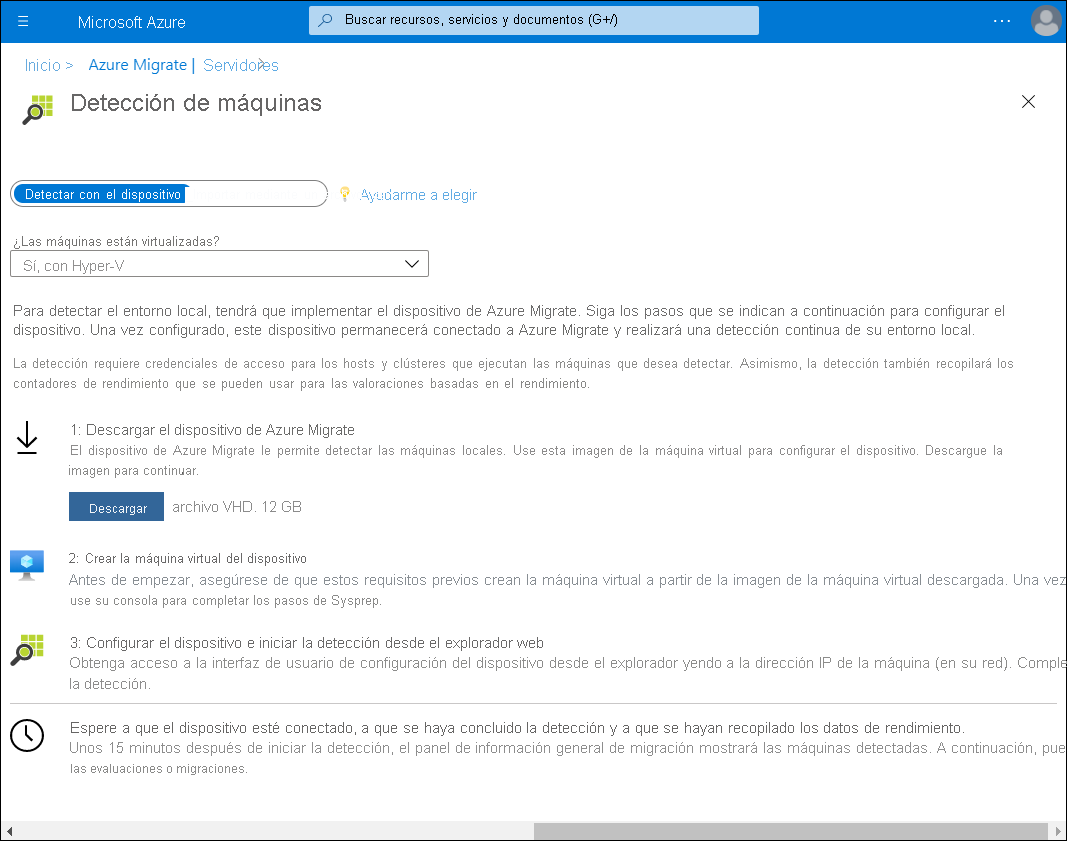 A screenshot of the Discover machines blade in Azure Migrate. At the prompt 
