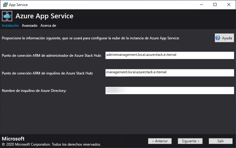 Screenshot that shows where to configure the ARM endpoints in the App Service installer.