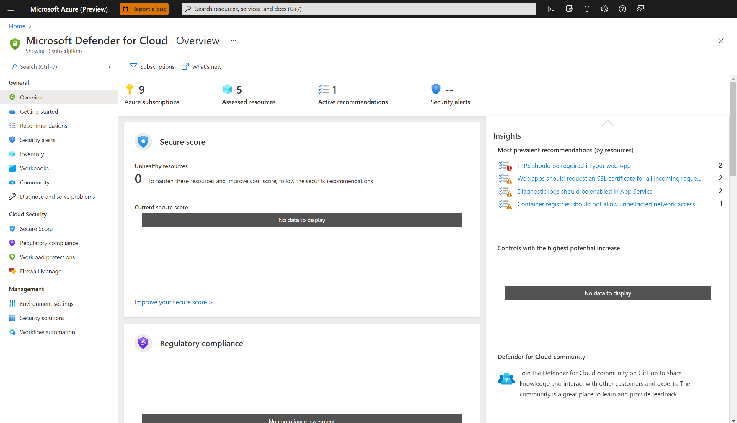 Screenshot of the Azure Defender dashboard and event timeline. Security events display, such as honey token activity, remote execution attempt detected, and suspicious service created.