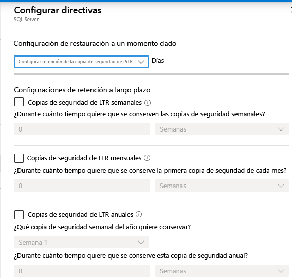 Configuración de copias de seguridad automatizadas para azure SQL Database