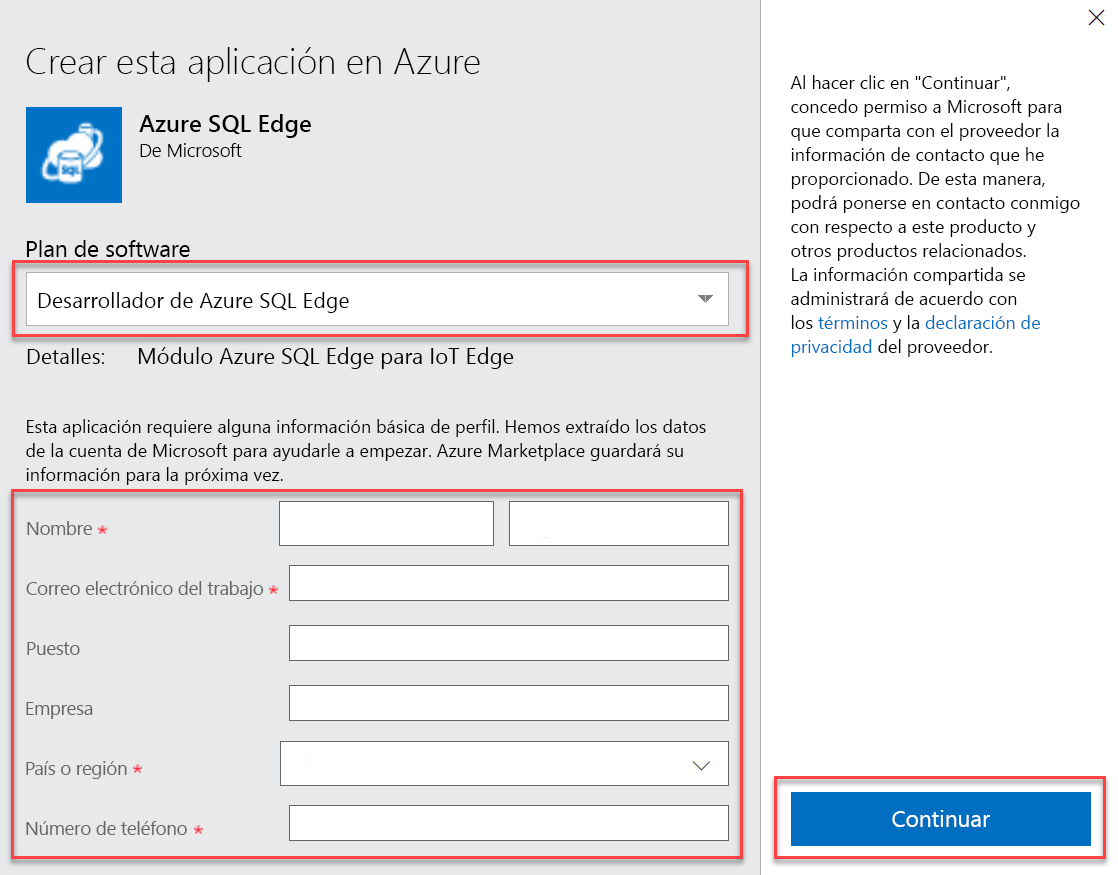 A modal form displays prompting for software plan and profile information. The Continue button is highlighted.