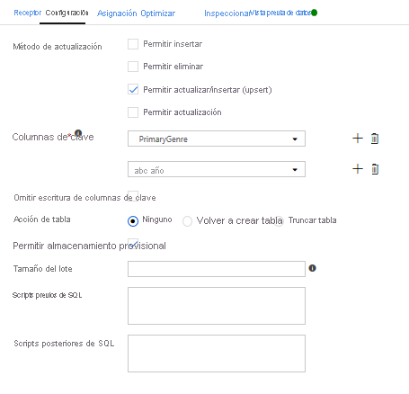 Configuring Sink settings in Azure Data Factory