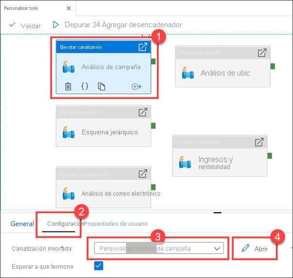 Viewing a second pipeline settings in Azure Synapse Studio