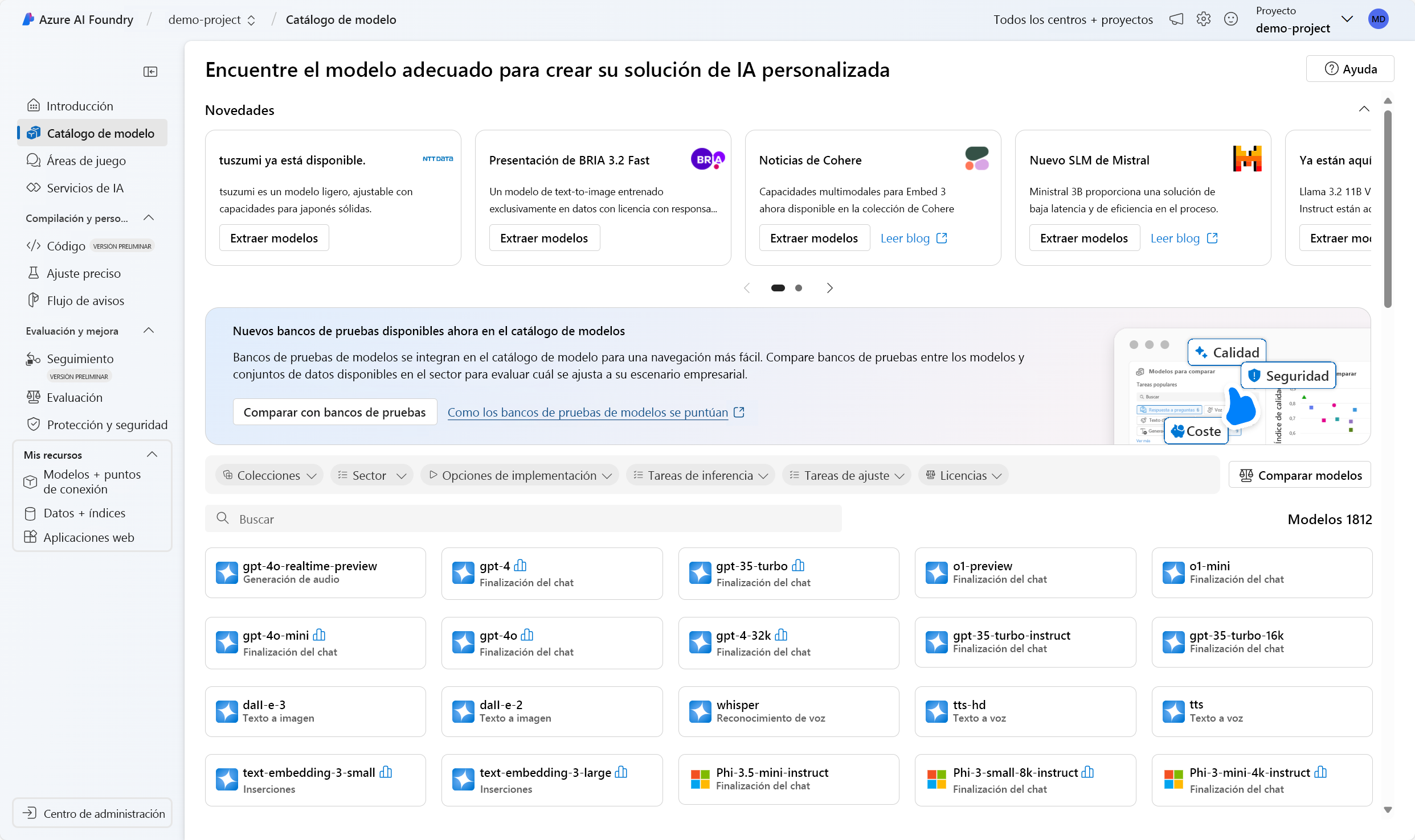 Captura de pantalla del catálogo de modelos en el portal de Microsoft Foundry.