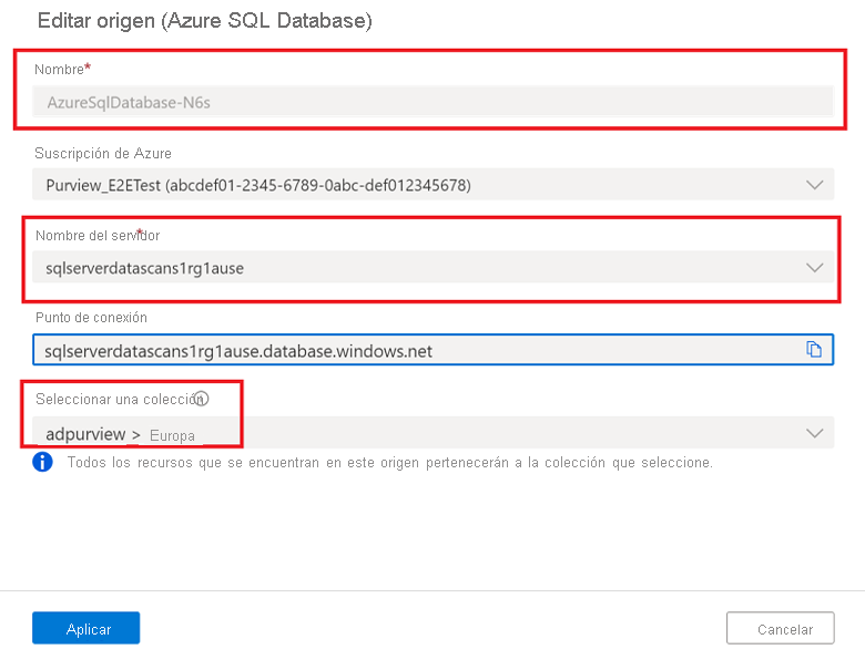 Screenshot that shows the details to be entered in order to register the data source.