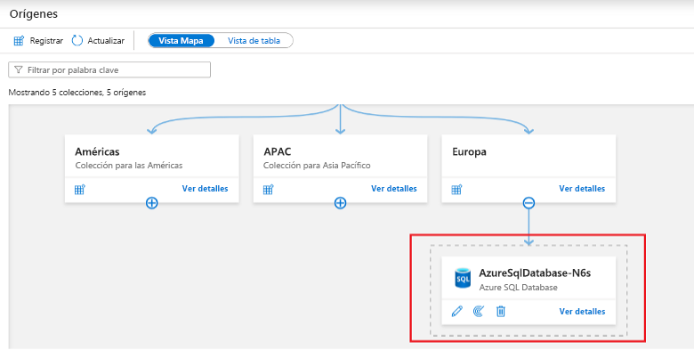 Screenshot that shows the data source mapped to the collection to initiate scanning.