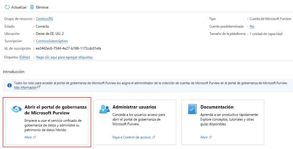 Screenshot of the Open Microsoft Purview governance portal.