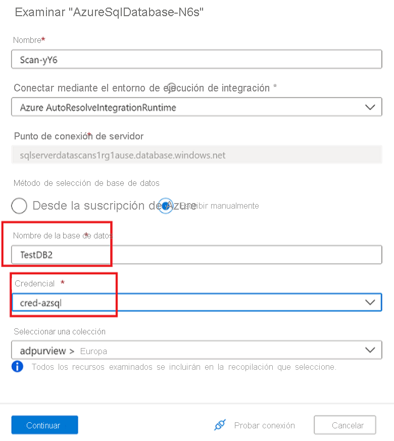 Screenshot that shows the SQL Authentication option for scanning.