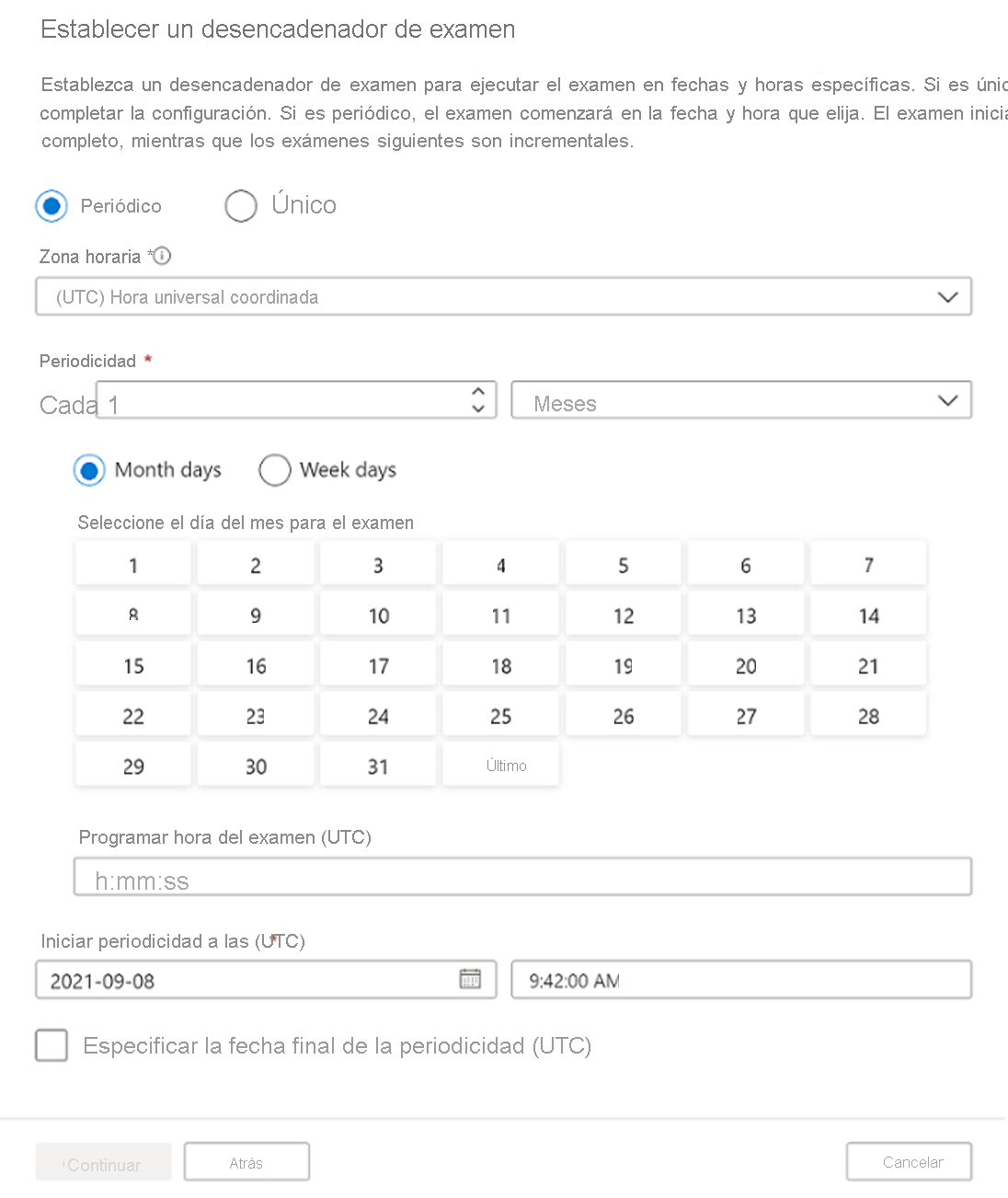 Screenshot of the scan trigger option for Azure Purview.