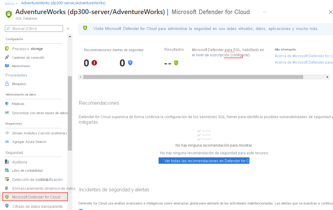 Captura de pantalla de cómo habilitar Microsoft&nbsp;Defender para SQL.