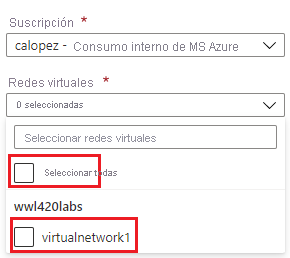 Diagrama que muestra una lista de las redes virtuales existentes.