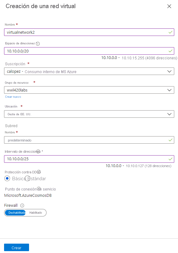 Diagrama que muestra las opciones para crear una red virtual.