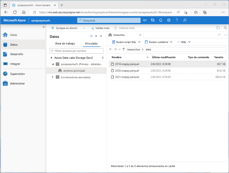 Screenshot of a data lake linked service in Azure Studio.