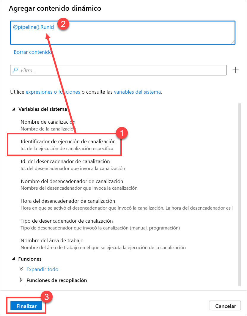 Agregar contenido dinámico Se muestra el formulario de contenido dinámico.