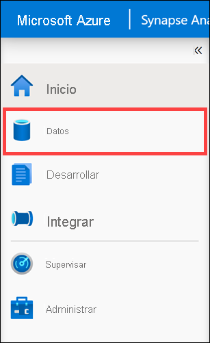 Centro de datos El elemento del menú Datos esta resaltado.