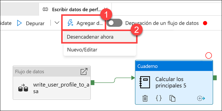 Desencadenar canalización El elemento de menú Desencadenar está resaltado.