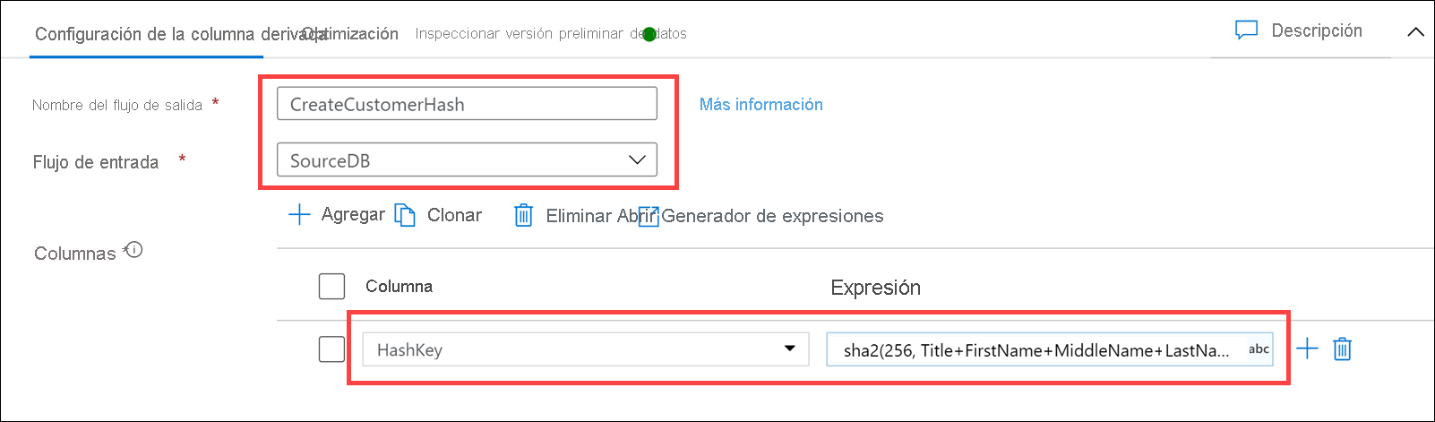 The Derived column's settings form is configured as described.