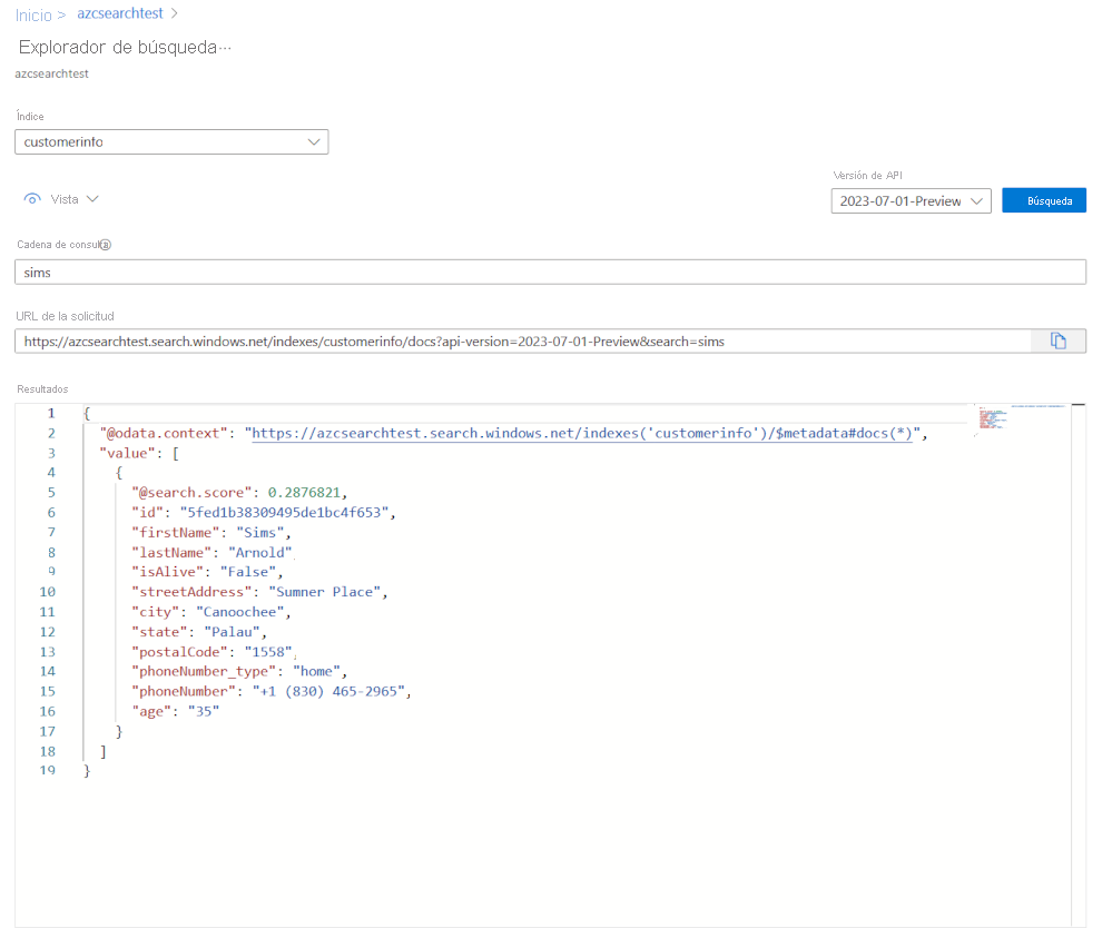 A screenshot of the JSON data in the search index.