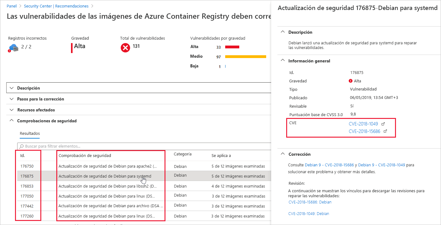 Screenshot of Defender for Cloud Security Findings