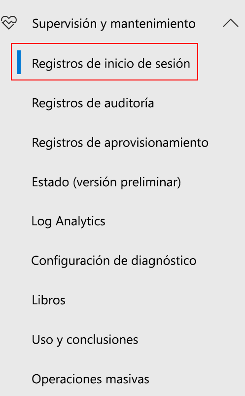 Screenshot of the Sign-ins selected from the Monitoring menu. Track what report you want to review.