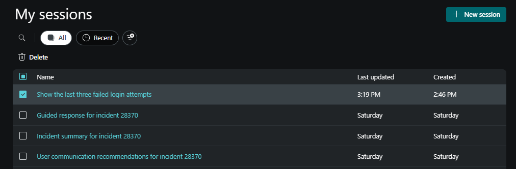 Captura de pantalla que muestra la sesión que se va a usar como base para el libro de solicitudes personalizado.