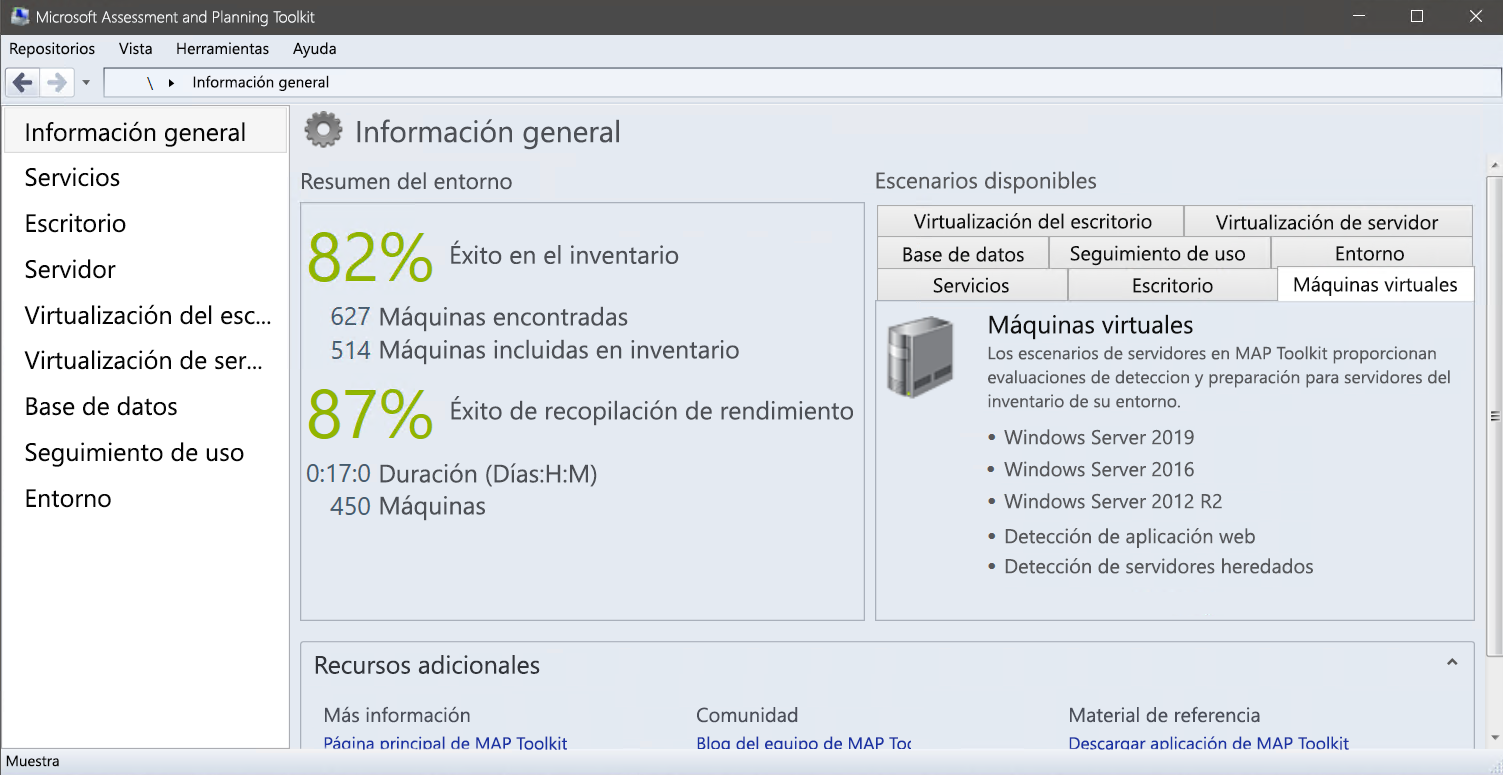 A screenshot of the Microsoft Assessment and Planning Toolkit. The administrator has selected the Overview tab. Displayed are options for a number of scenarios, including Server, currently selected.
