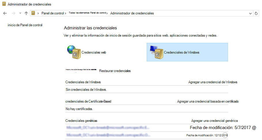 Captura de pantalla de la aplicación del administrador de credenciales.