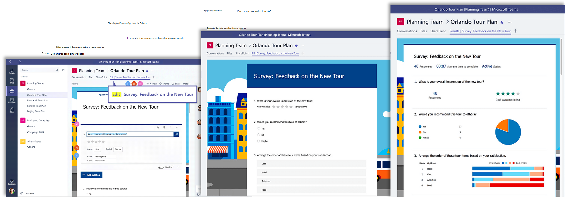 Captura de pantalla del gráfico que muestra Forms en Microsoft Teams.