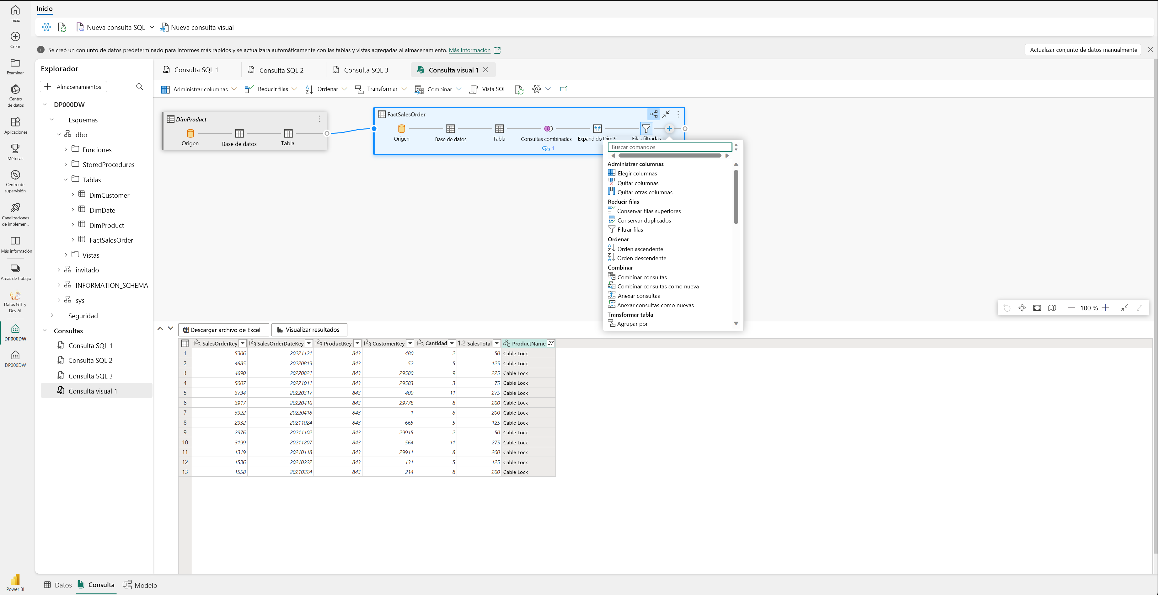 Captura de pantalla de Visual Editor de Power Query.