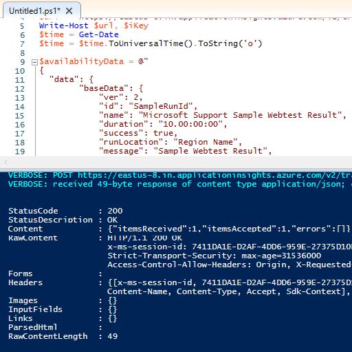 Código que muestra el número de elementos recibidos y aceptados.