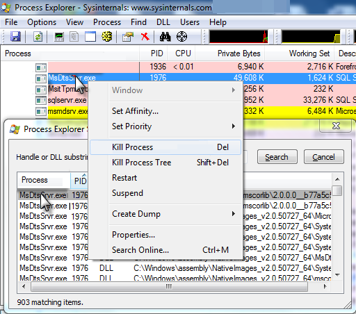 Captura de pantalla que muestra los pasos para eliminar un proceso.