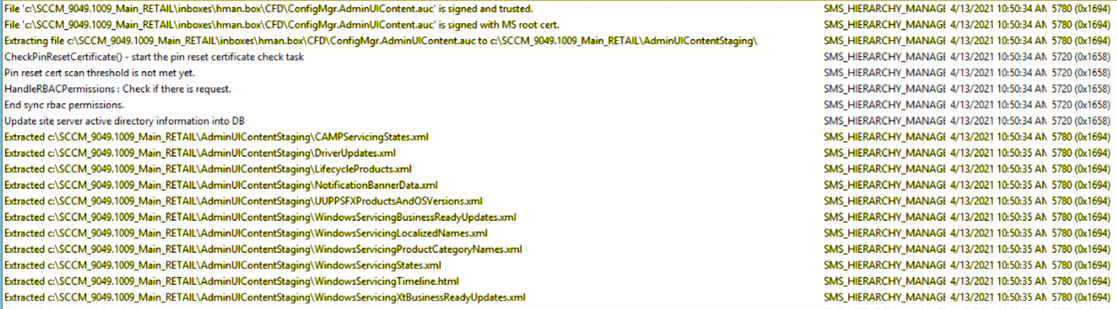 Captura de pantalla de las entradas de ejemplo de Hman.log.