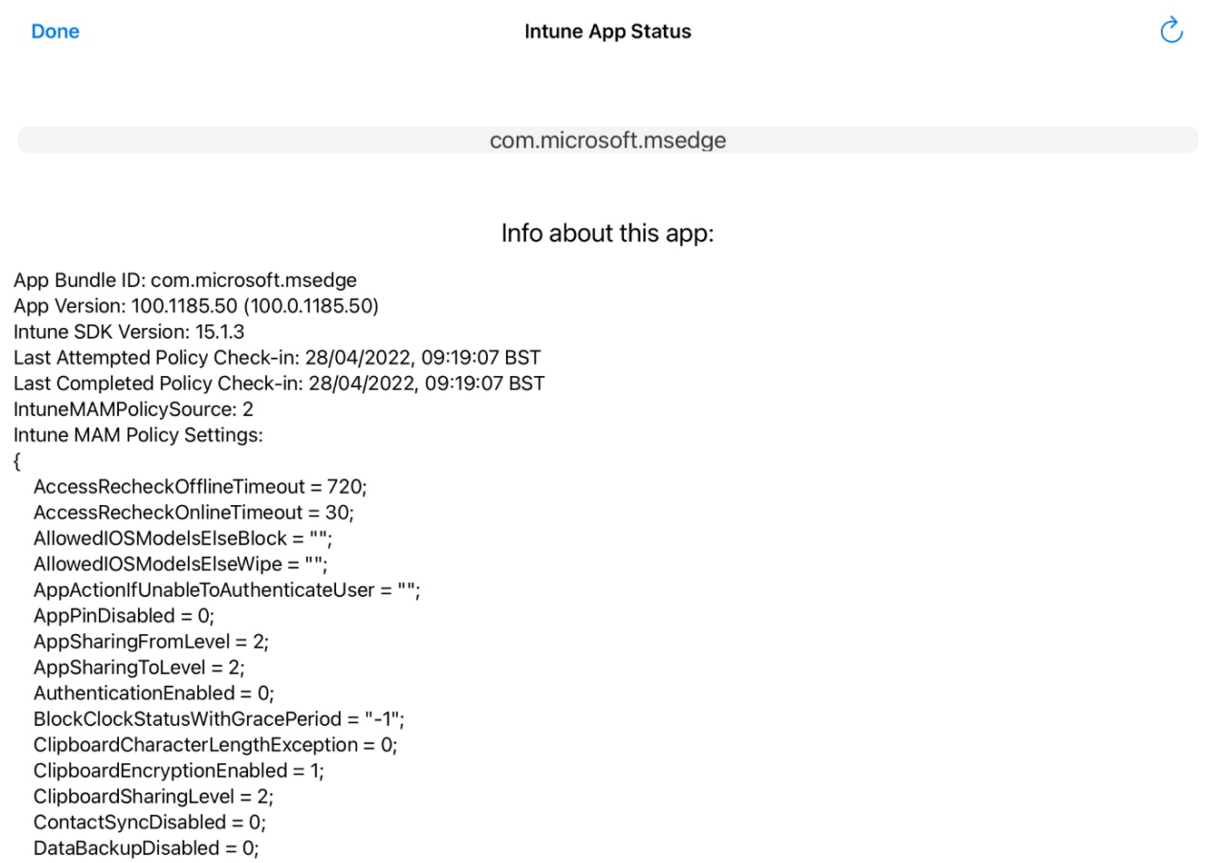Captura de pantalla que muestra la información sobre la aplicación.