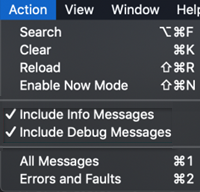 Captura de pantalla que muestra que las opciones Incluir mensajes de información e Incluir mensajes de depuración están activadas.