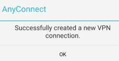 Captura de pantalla que muestra que una conexión VPN se ha creado correctamente.
