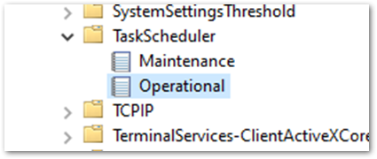 Captura de pantalla de TaskScheduler: registros operativos.