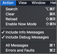 Captura de pantalla que muestra las opciones Incluir mensajes de información e Incluir mensajes de depuración seleccionadas.