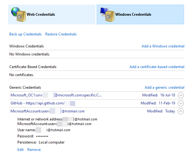 Quitar credenciales de Windows