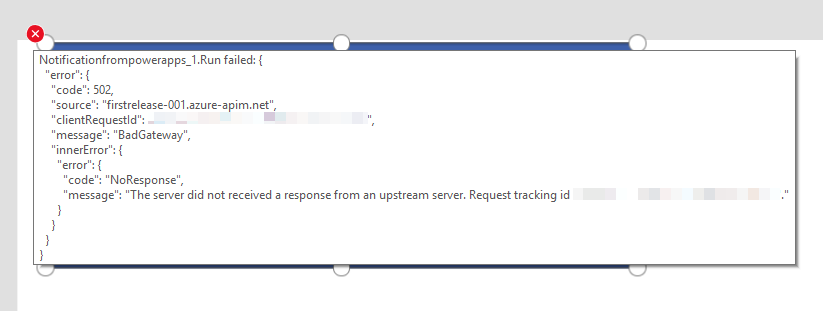 Captura de pantalla del mensaje de error que se queja de las conexiones en Power Apps.