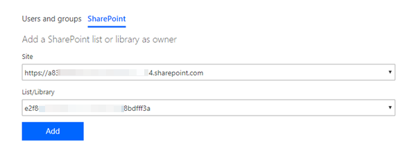 Captura de pantalla para compartir flujos con listas y bibliotecas de SharePoint.