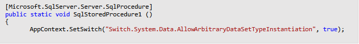 Captura de pantalla que muestra un ejemplo del cambio de código del objeto CLR de SQL.