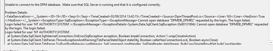 Detalles del ejemplo 2 del error 948 No se puede conectar al servidor DPM.