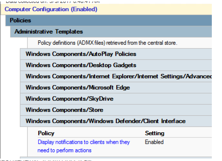Captura de pantalla que muestra que la directiva Mostrar notificaciones a los clientes cuando necesitan realizar acciones está habilitada.