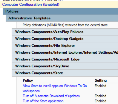 Captura de pantalla que muestra 3 directivas habilitadas.