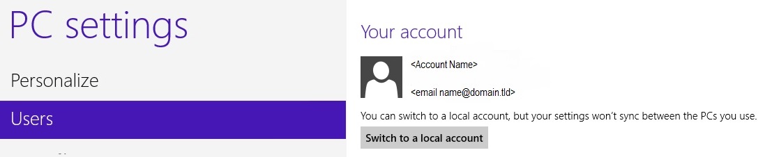 Captura de pantalla de la página Su cuenta en la configuración del equipo.