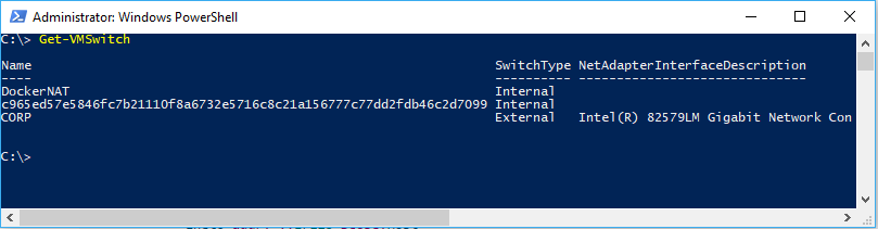 Muestra el comando de PowerShell Get-VMSwitch